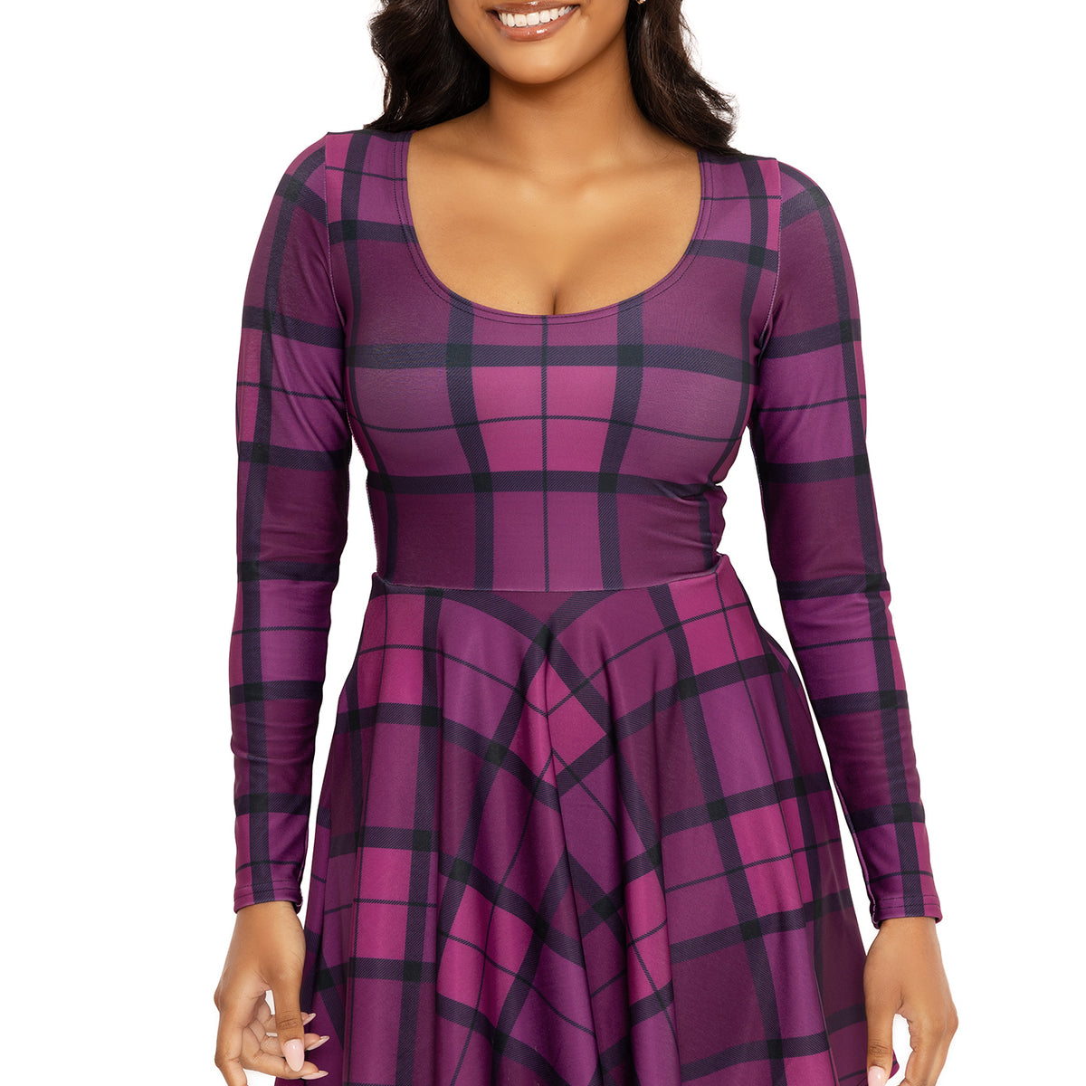 long sleeve purple skater dress Tartan Fuchsia Toastie Dress-BlackMilk Color:Blue purple floral Whether its a school FW22 Collection Black Friday Sale! —