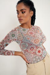 Moroccan Tiles Sheer Long Sleeve Top