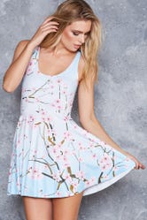 Cherry Blossom Blue Reversible Skater Dress