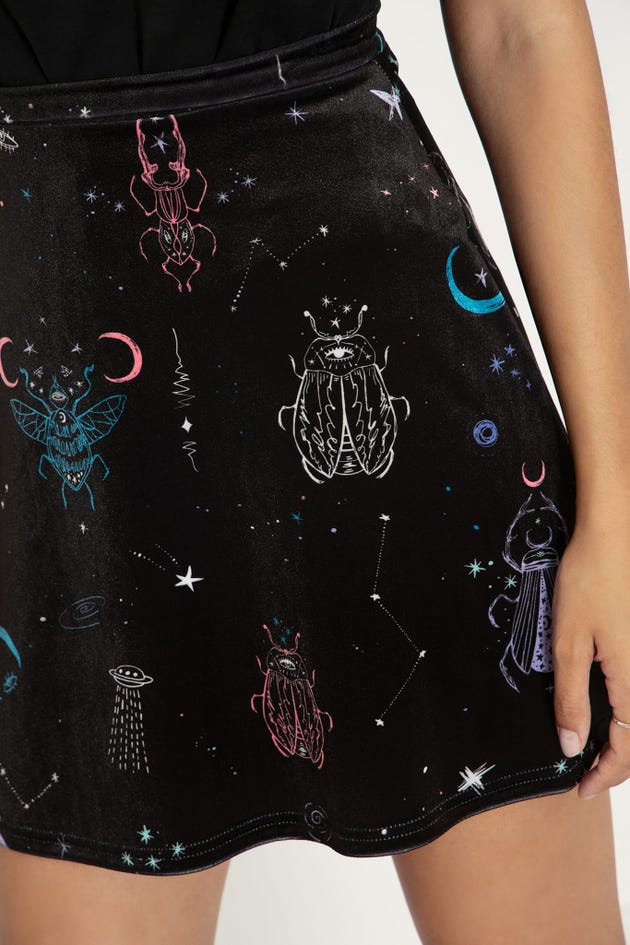Alien Insects Velvet A-Line Skirt