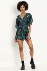Moon Phases Teal Slinky Playsuit