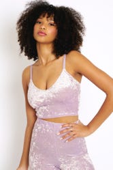 Lilac Crushed Velvet Strappy Crop