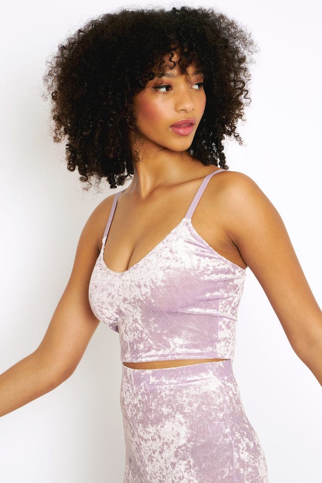 Lilac Crushed Velvet Strappy Crop