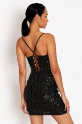 Sparkle Sparkle Black Sequin Lace Back Mini Dress