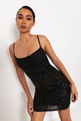 Sparkle Sparkle Black Sequin Lace Back Mini Dress