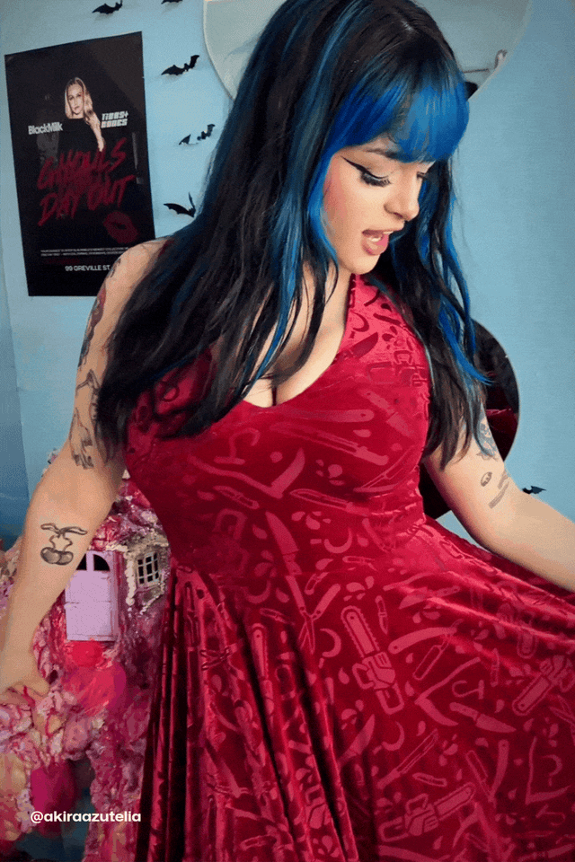 Slasher Burned Velvet V Neck Handkerchief Dress