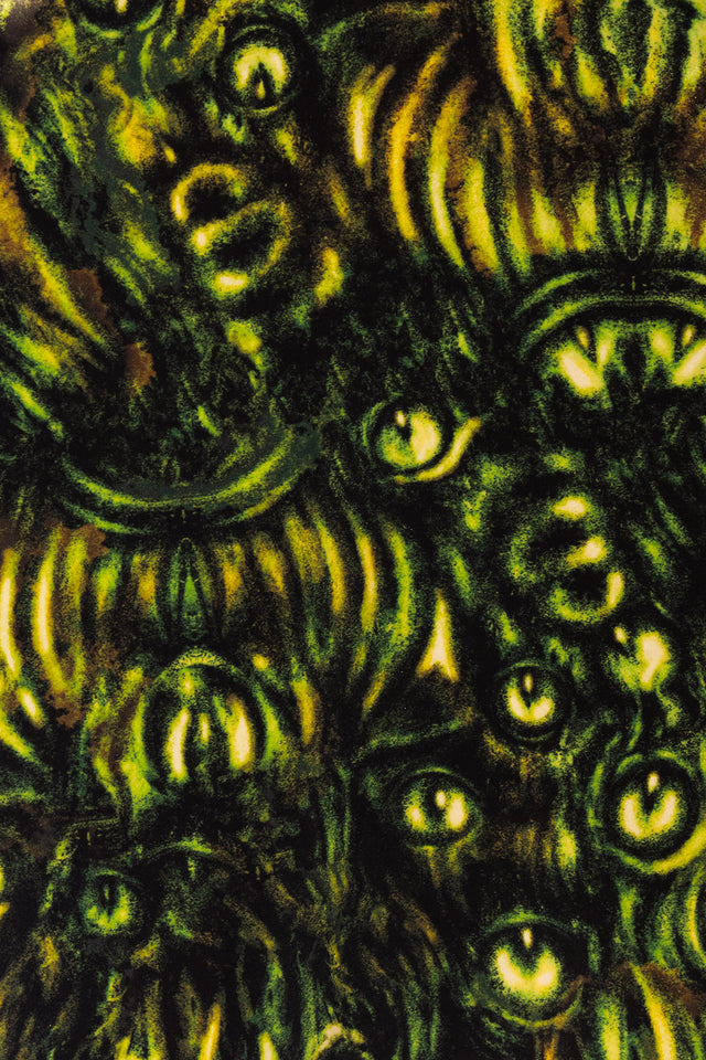 BlackMilk Mesmereyes Velvet Underbust Dress – green hypnotic eyeball print velvet Halloween underbust dress, part of the BlackMilk Clothing Halloween collection