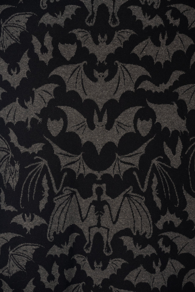 BlackMilk Gone Batty Lightweight Oversized Crew Knit – black bat print unisex slouchy Halloween knit sweater, part of the BlackMilk Clothing Halloween collection