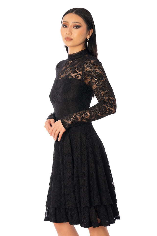 BlackMilk Dark Darling Lace Longline Dress – black gothic Victorian floral lace long sleeve Halloween dress, part of the BlackMilk Clothing Halloween collection