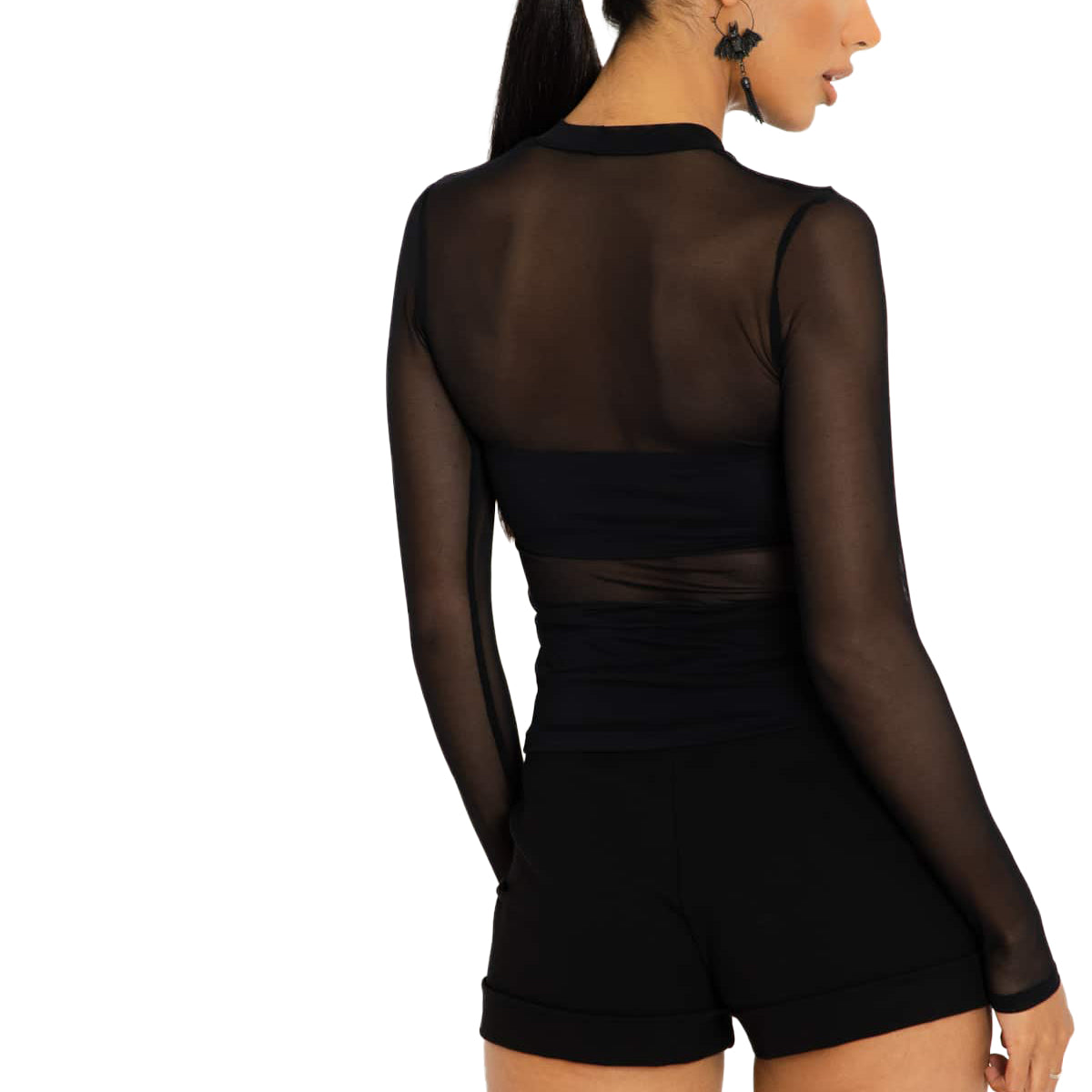 HIGHNECK LONGSLEEVE SHEER TOP / bright green