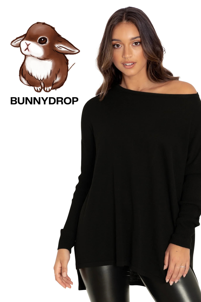 Black High-Low Oversized Knit Sweater