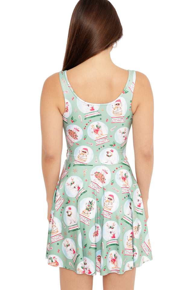 australian holiday outfit idea mint festive skater dress