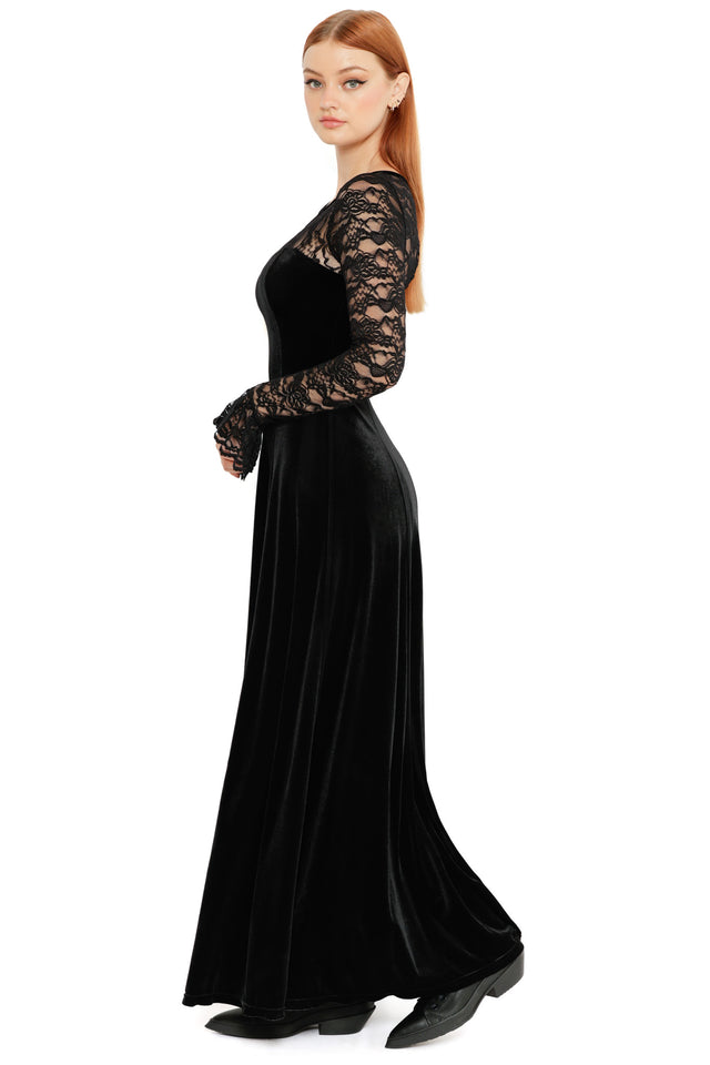 Abyss Lace Long Sleeve Velvet Maxi Dress - Limited BlackMilk Clothing Abyss Lace Long Sleeve Velvet Maxi Dress - Limited BlackMilk Clothing