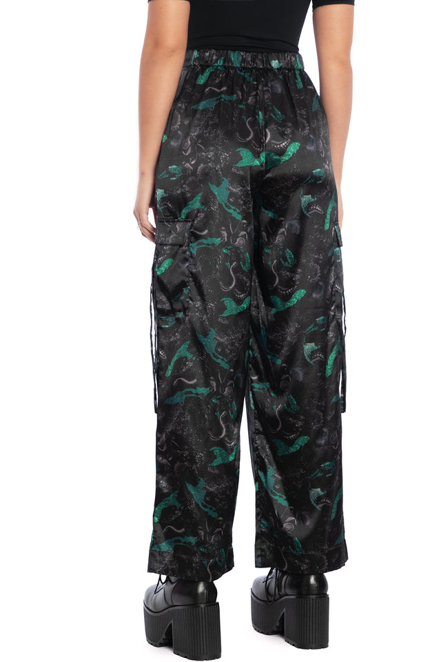 Abyss Wide Leg Satin Cargo Pants