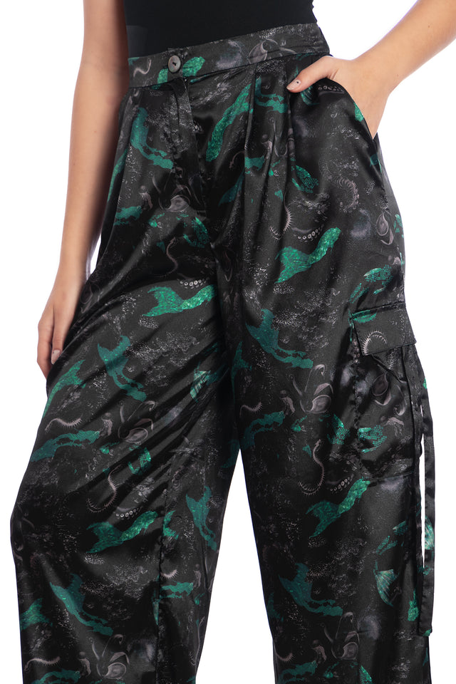 Abyss Wide Leg Satin Cargo Pants