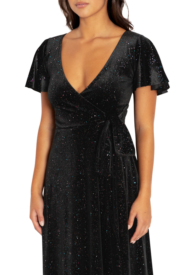 All That Glitters Velvet Wrap Midaxi Dress Closeup