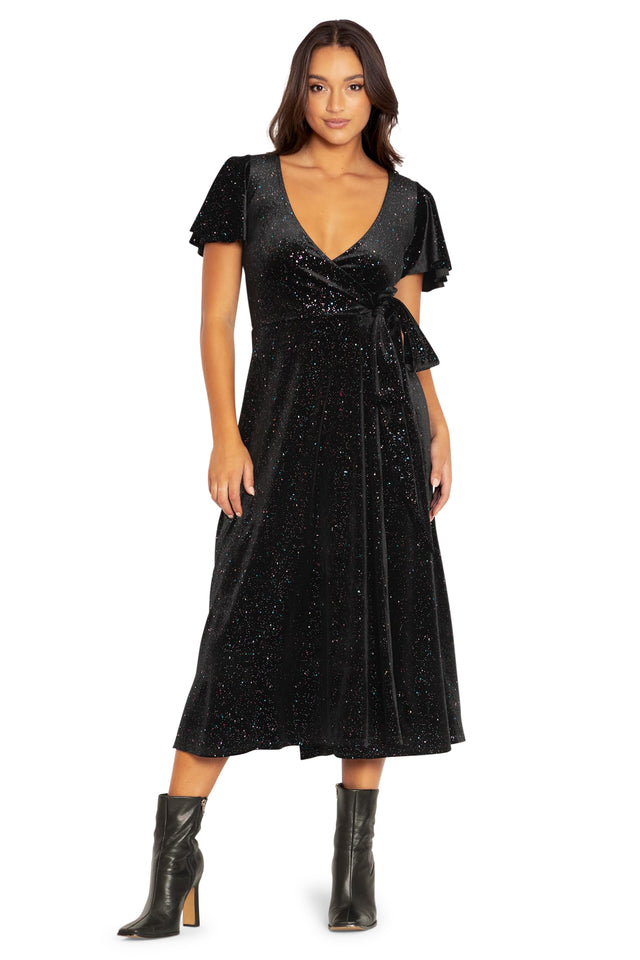 All That Glitters Velvet Wrap Midaxi Dress Front