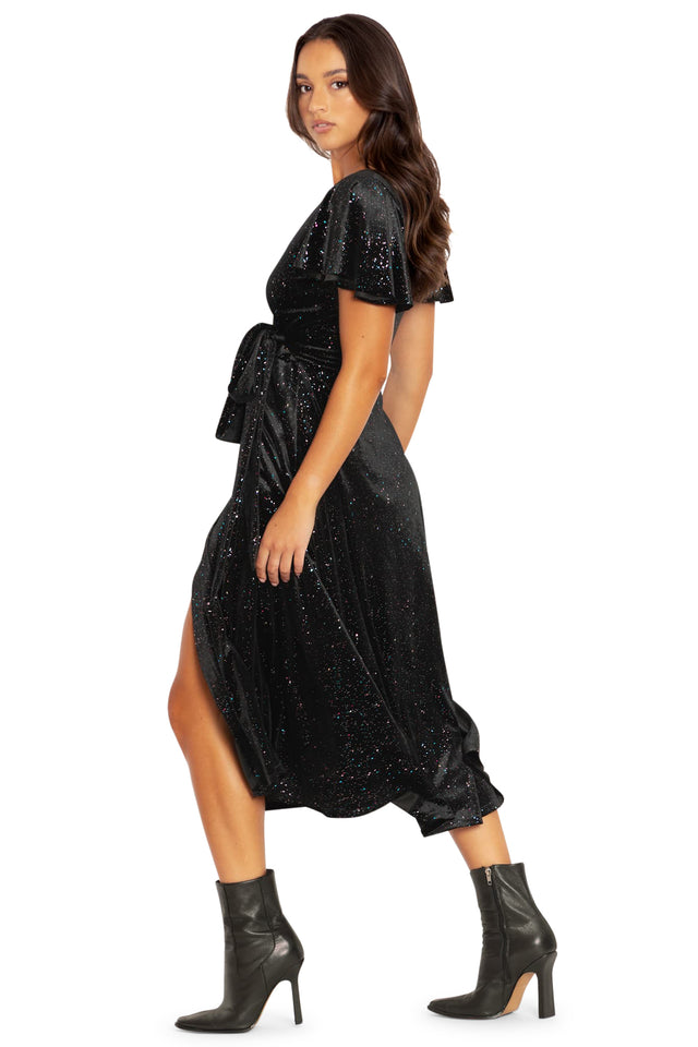 All That Glitters Velvet Wrap Midaxi Dress Side