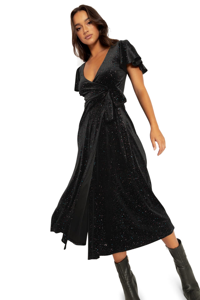 All That Glitters Velvet Wrap Midaxi Dress Wide