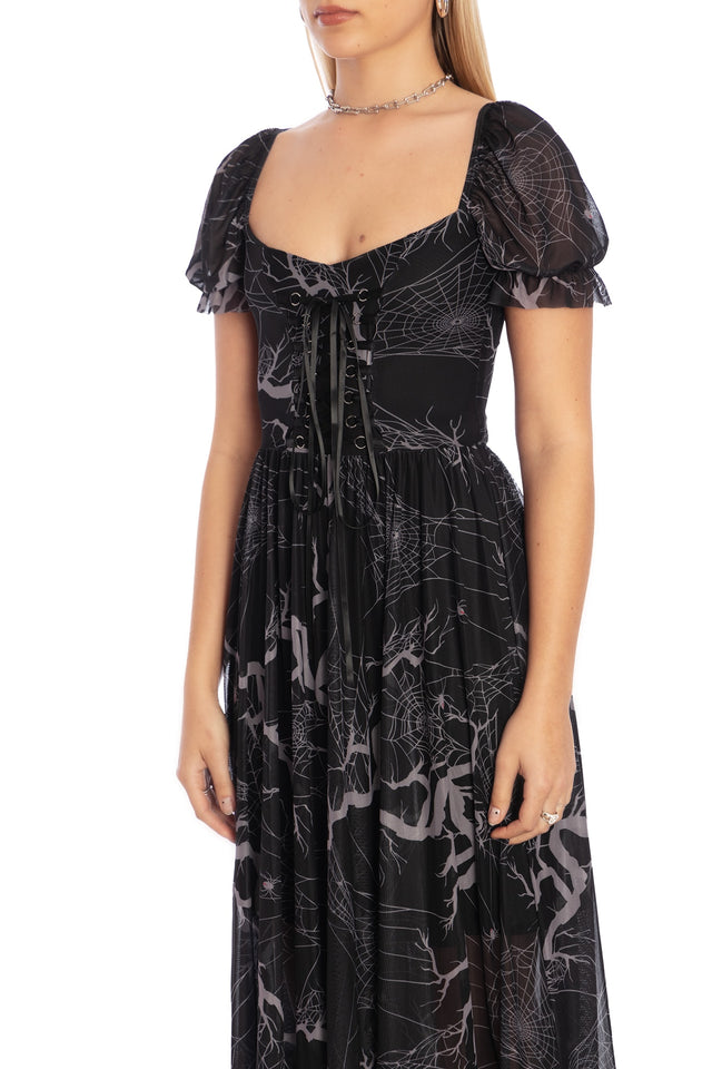 Arachnid Sheer Corseted Midaxi Dress