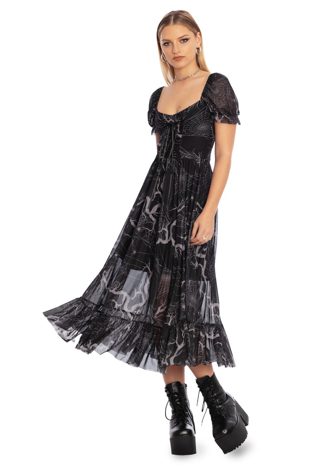 Arachnid Sheer Corseted Midaxi Dress