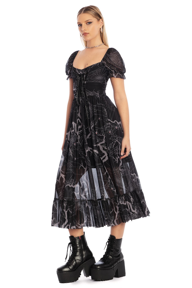 Arachnid Sheer Corseted Midaxi Dress