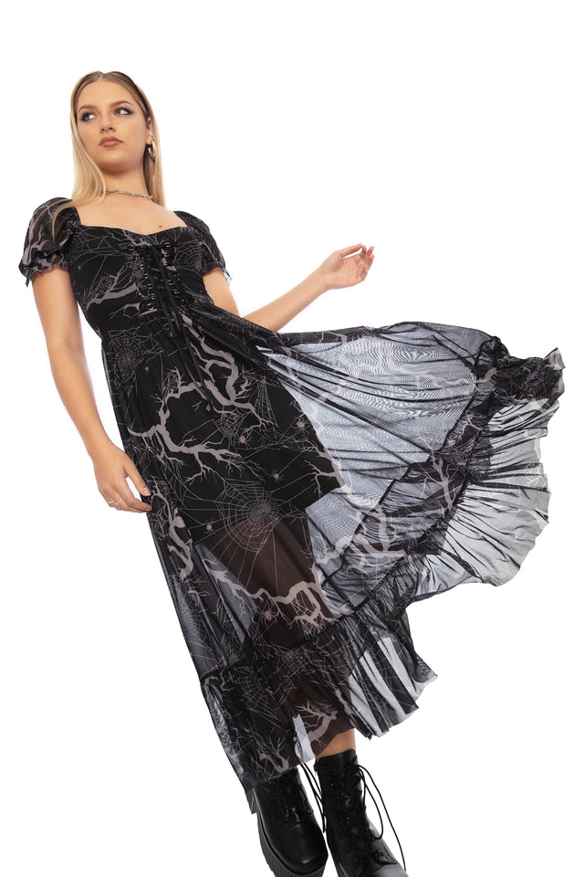 Arachnid Sheer Corseted Midaxi Dress