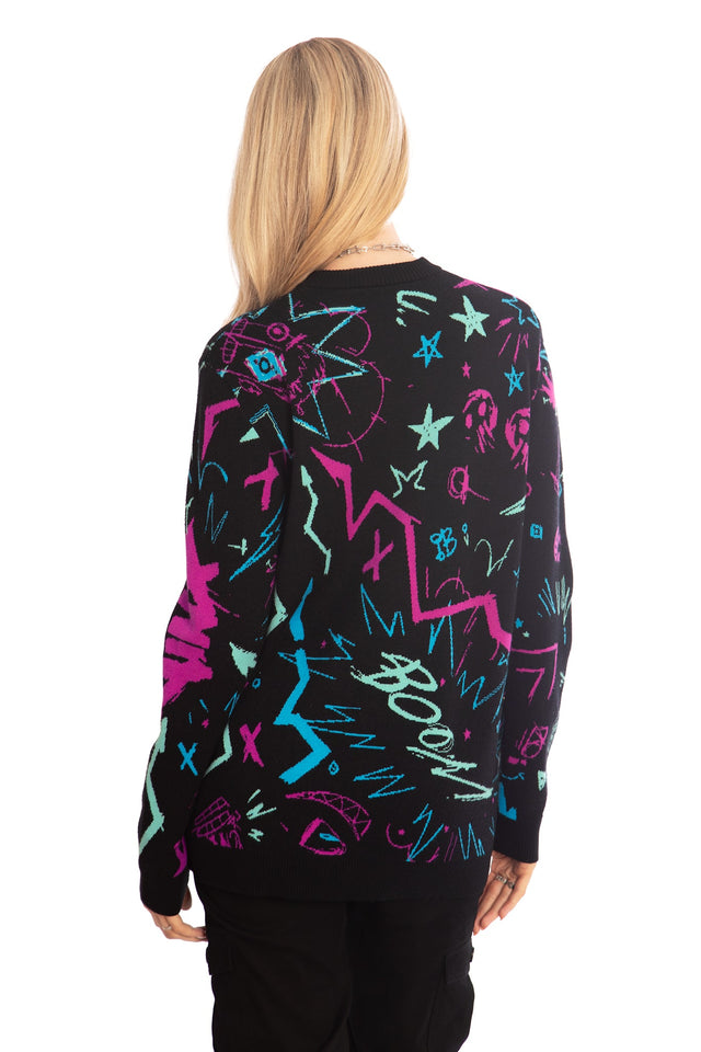 BlackMilk x League of Legends Arcane Jinx Graffiti Oversized Knit Sweater - Arcane Merchandise - Collaboration apparel - Licenced.