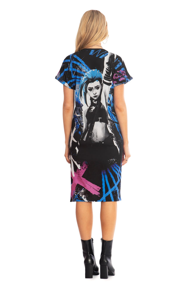 BlackMilk x League of Legends Arcane - Jinx Midi Tee Dress - Arcane Merchandise - Collaboration apparel - Licenced.