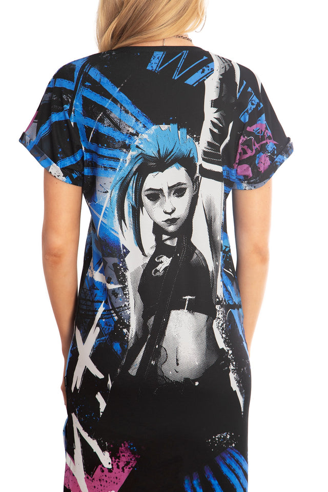 BlackMilk x League of Legends Arcane - Jinx Midi Tee Dress - Arcane Merchandise - Collaboration apparel - Licenced.