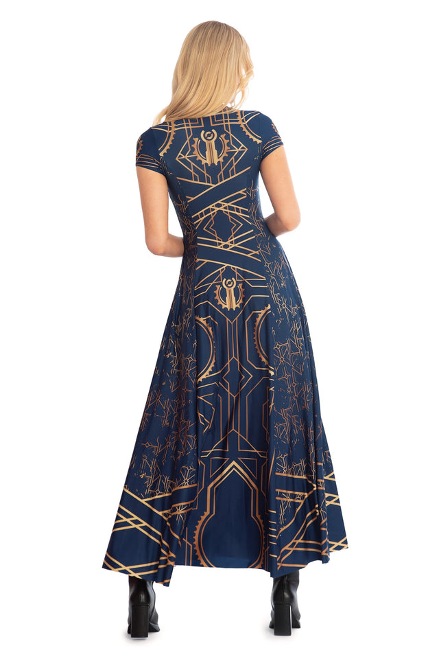 BlackMilk x League of Legends Arcane Piltover High Neck Cap Sleeve Split Maxi Dress - Arcane Merchandise - Collaboration apparel - Licenced.