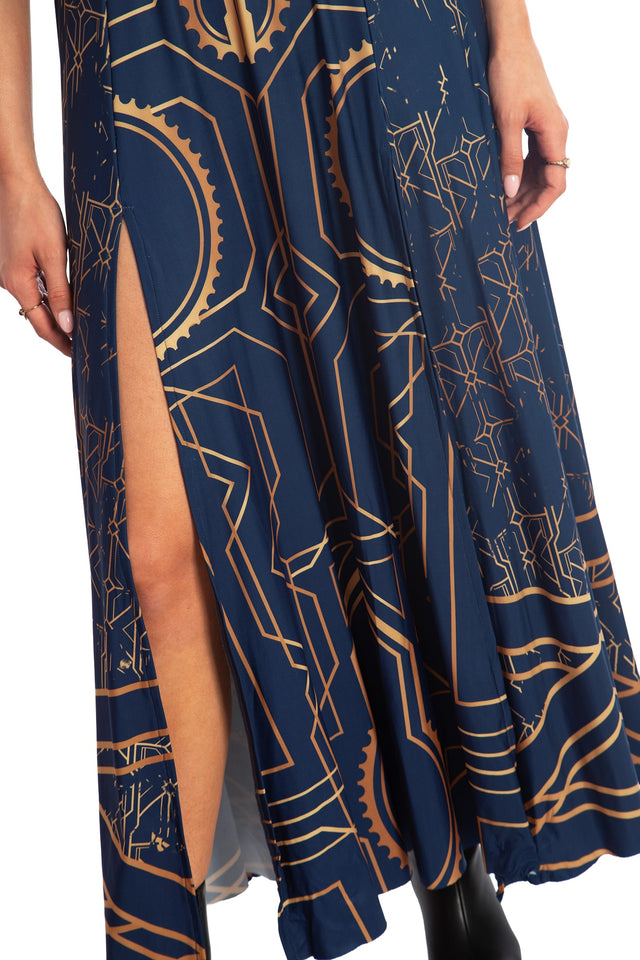 BlackMilk x League of Legends Arcane Piltover High Neck Cap Sleeve Split Maxi Dress - Arcane Merchandise - Collaboration apparel - Licenced.