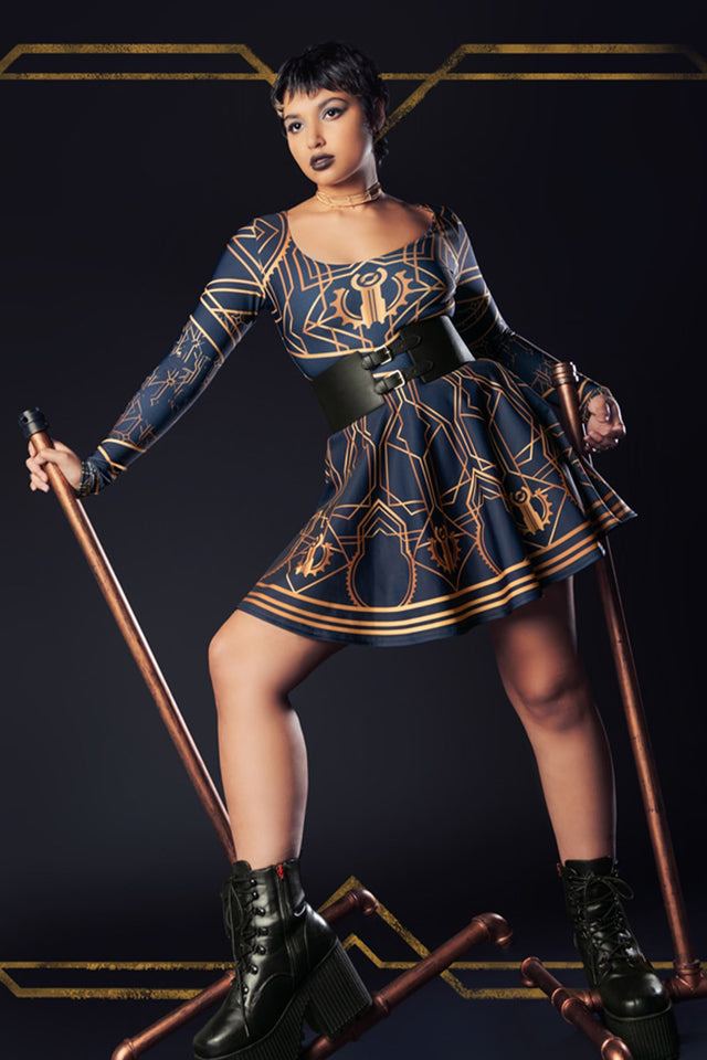 BlackMilk x League of Legends Arcane Piltover Toastie Long Sleeve Skater Dress - Arcane Merchandise - Collaboration apparel - Licenced.