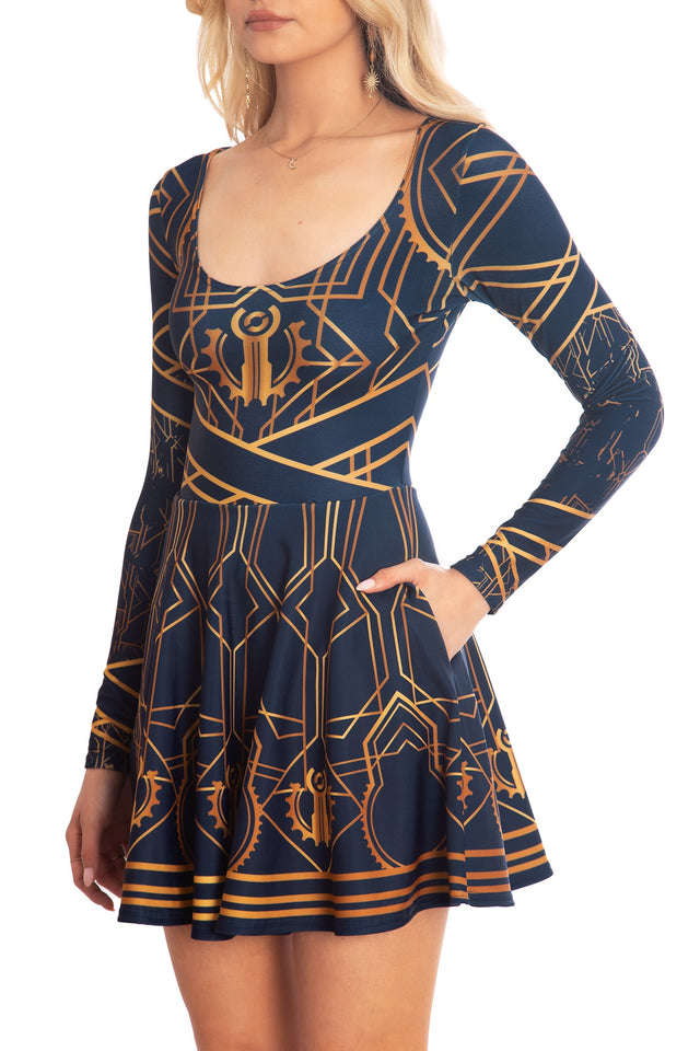 BlackMilk x League of Legends Arcane Piltover Toastie Long Sleeve Skater Dress - Arcane Merchandise - Collaboration apparel - Licenced.