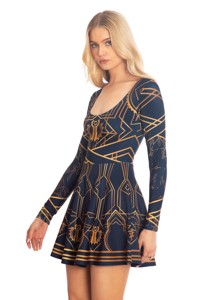 BlackMilk x League of Legends Arcane Piltover Toastie Long Sleeve Skater Dress - Arcane Merchandise - Collaboration apparel - Licenced.