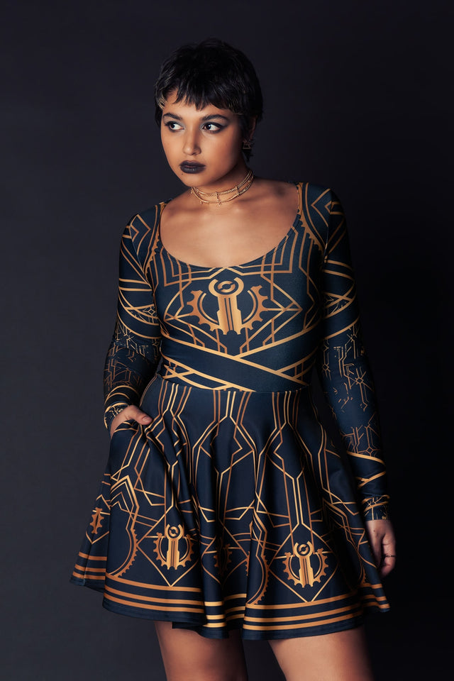 BlackMilk x League of Legends Arcane Piltover Toastie Long Sleeve Skater Dress- Arcane Merchandise - Collaboration apparel - Licenced.