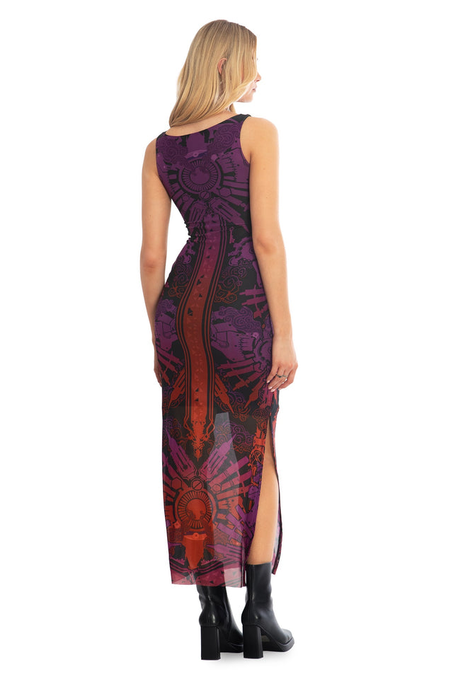 BlackMilk x League of Legends Arcane Vi Tattoos Sheer Column Maxi Dress - Arcane Merchandise - Collaboration apparel - Licenced.