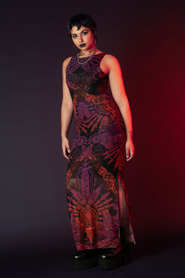 BlackMilk x League of Legends Arcane Vi Tattoos Sheer Column Maxi Dress- Arcane Merchandise - Collaboration apparel - Licenced.