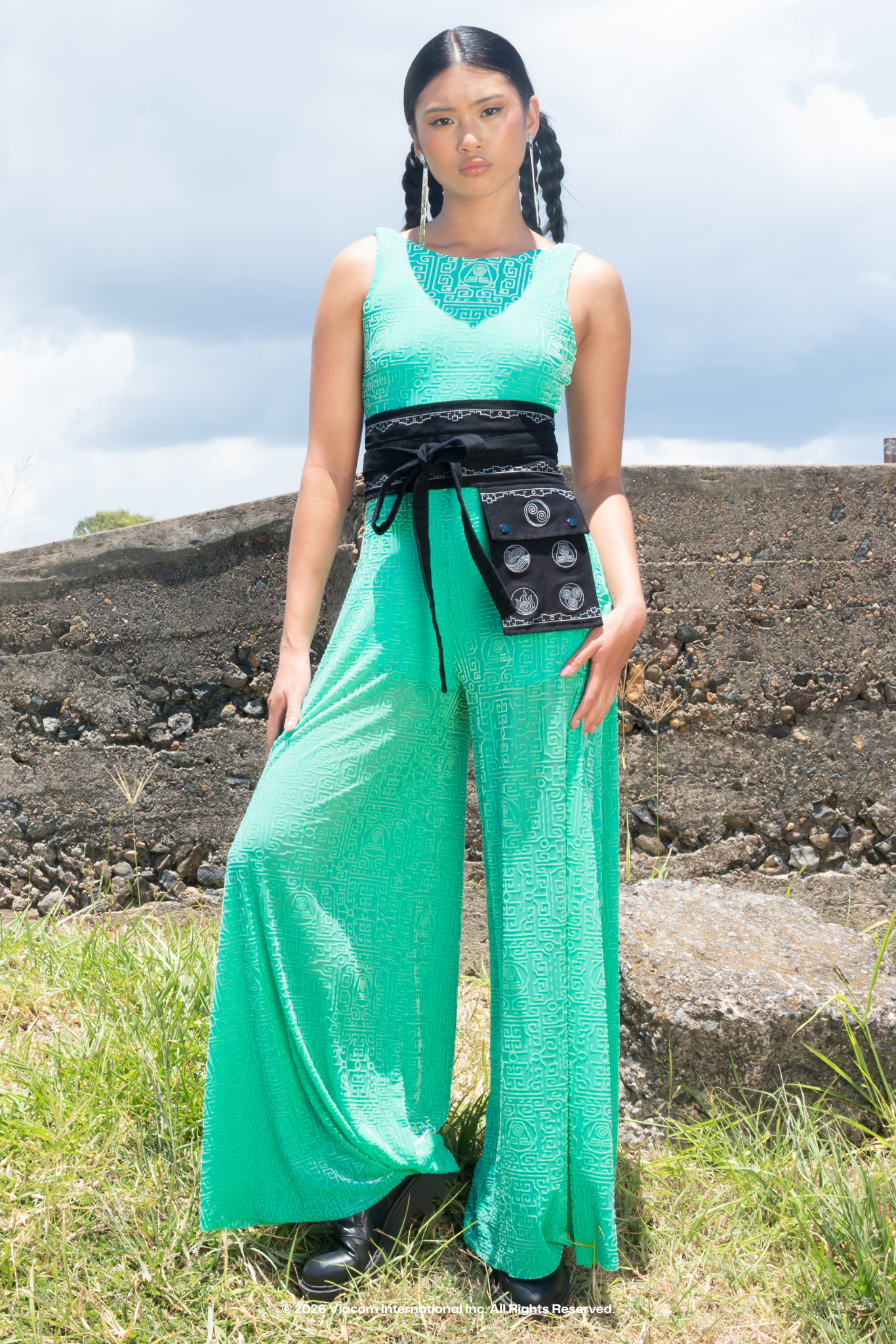 BlackMilk | Officially Licensed AVATAR | Earth Kingdom Burned Velvet Princess Jumpsuit | Green | XXL