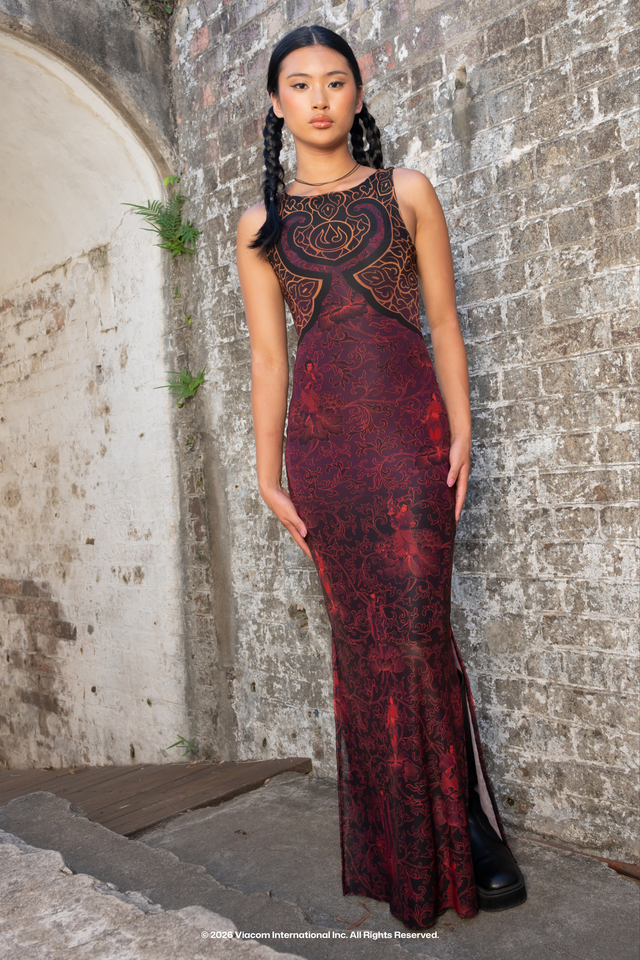 Avatar: The Last Airbender x BlackMilk Fire Nation Trio Tank Column Maxi Dress, official Avatar clothing and licensed Avatar fashion inspired by the Fire Nation