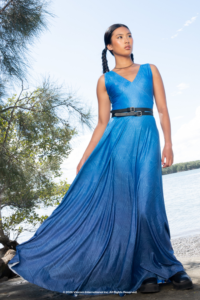Avatar: The Last Airbender x BlackMilk Water Tribe Marilyn Maxi Dress, blue Water Tribe inspired Avatar fashion, official licensed clothing