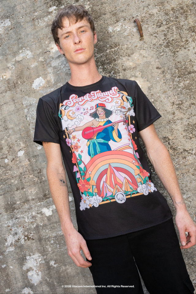 Avatar: The Last Airbender x BlackMilk Secret Tunnel Omashu tee featuring Earth Kingdom colours and iconic Avatar The Last Airbender artwork