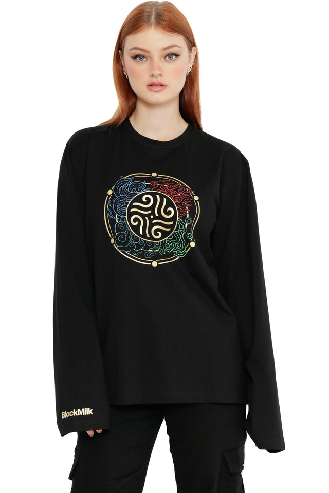 Avatar: The Last Airbender x BlackMilk All Elements Talisman long sleeve oversized tee, official licensed Avatar clothing featuring elemental symbols