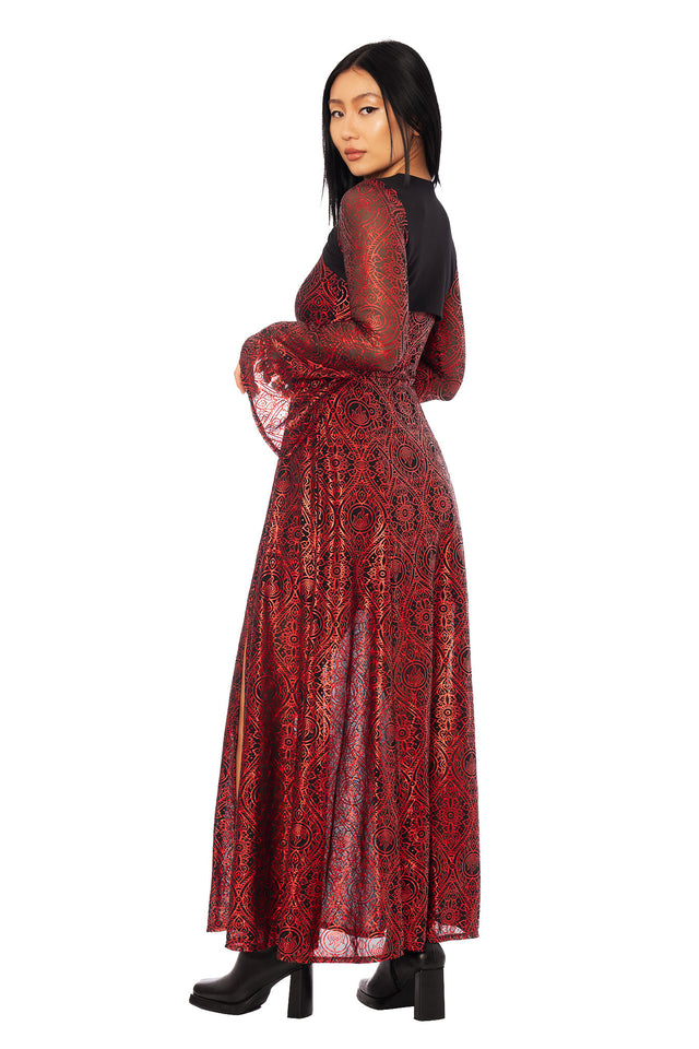 Avatar: The Last Airbender x BlackMilk Fire Nation themed Long Sleeve Bolero Maxi Dress, licensed Avatar fashion inspired by the Fire Nation