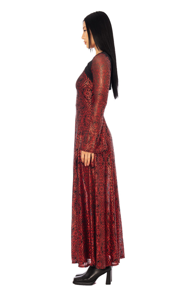 Avatar: The Last Airbender x BlackMilk Fire Nation Avatar maxi dress with intricate patterned print, licensed Avatar The Last Airbender clothing