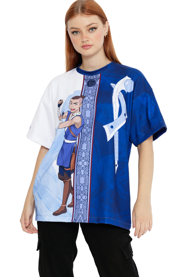 Avatar: The Last Airbender x BlackMilk Sokka Big Tee featuring Water Tribe inspired artwork, official licensed Avatar fashion clothing