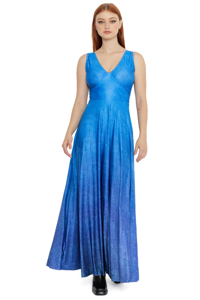Avatar: The Last Airbender x BlackMilk Water Tribe Avatar maxi dress showcasing blue colour palette and Water Tribe design details
