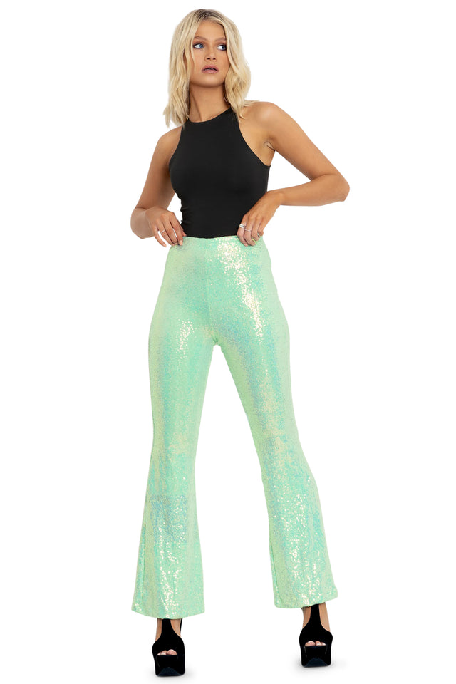 sparkle sparkle mint sequin hw flare pants seconds