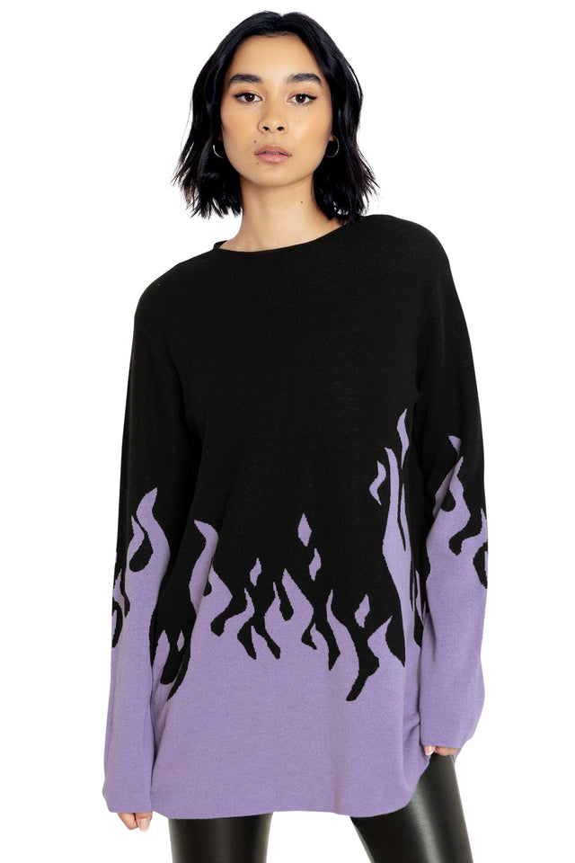 flaming purple oversized knit sweater seconds