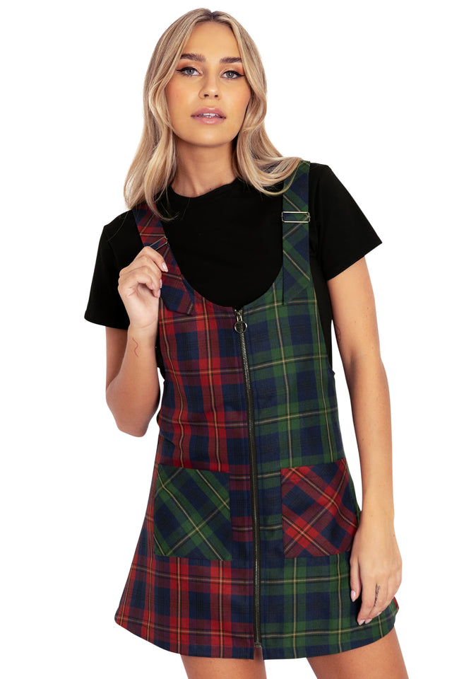 tartan block pinny dress